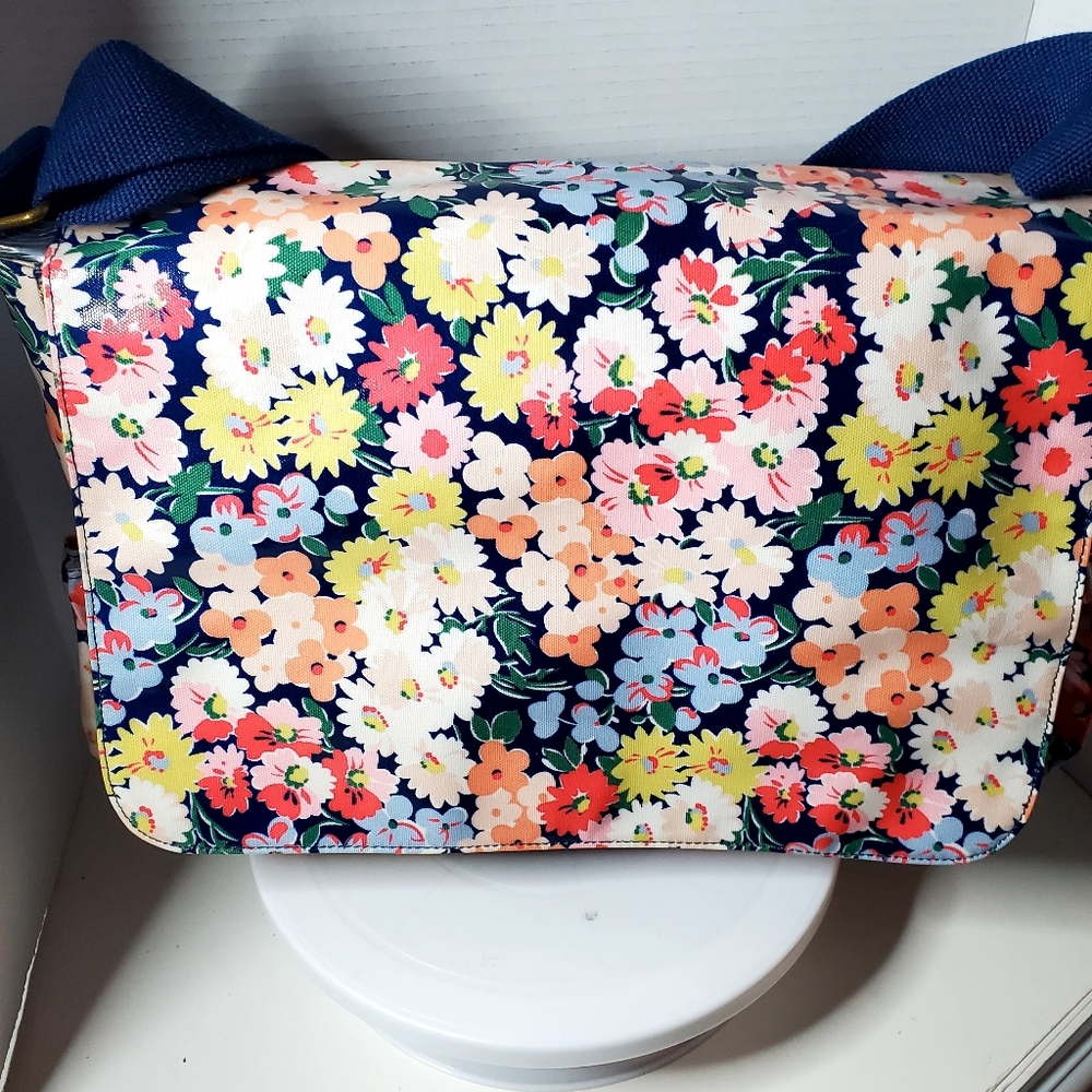 Cath Kidston Navy Laminated Cotton Floral Diaper Messenger Bag